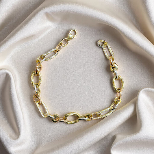 14 Ayar Altın Üç Renk Oval Halkalı Kadın Bileklik