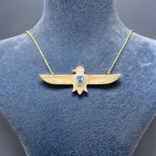 Mavi taşlı altın kuş kolye