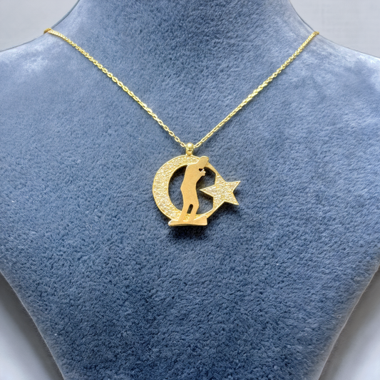 Sarı altın ay yıldız motifli kolye