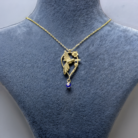 Sarı altın nazar boncuklu kadın kolye