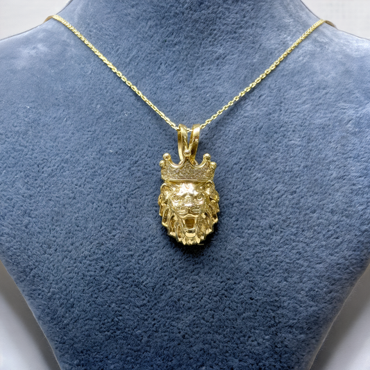 Sarı altın taçlı aslan figürlü kolye