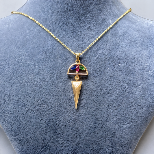 Sarı altın renkli taşlı sallantılı kadın kolye