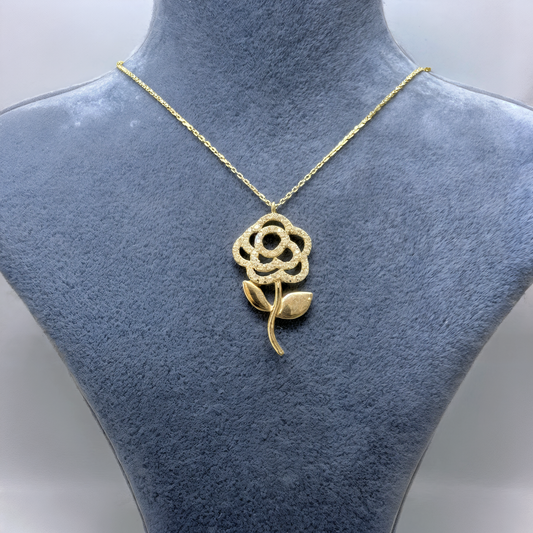 14 Ayar Altın Gül Motifli Kadın Kolye