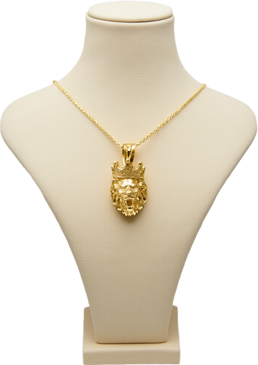 14 Ayar Altın Aslan Başlı Taçlı Erkek Kolye