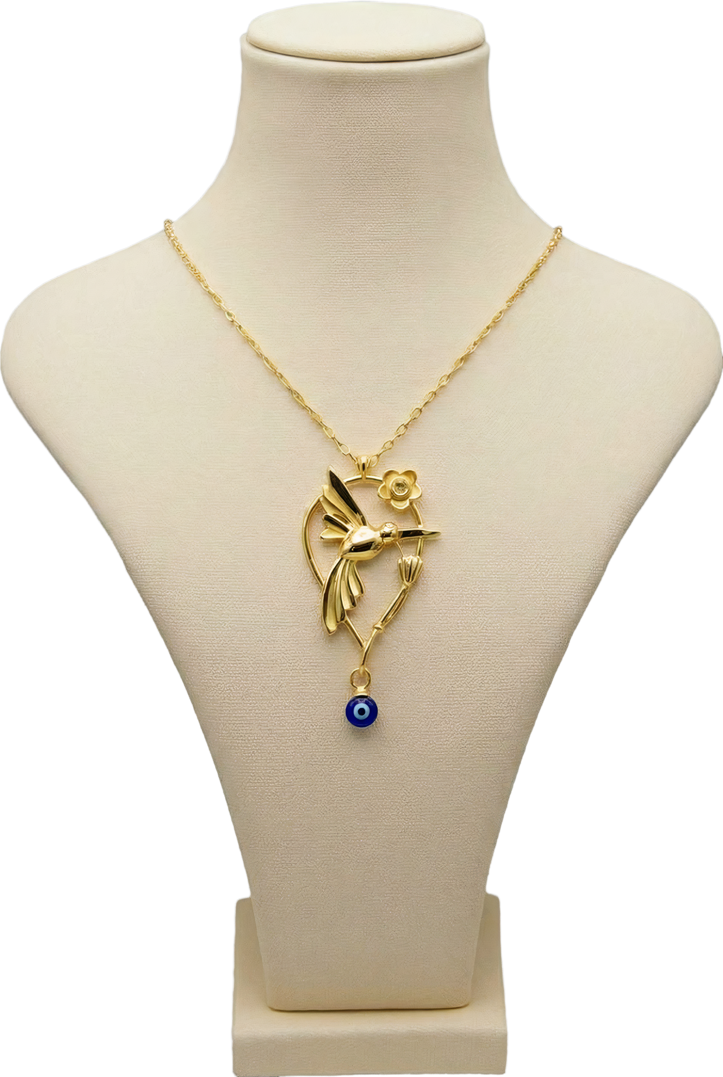 14 Ayar Altın Nazar Boncuklu Kuş Figürlü Kadın Kolye