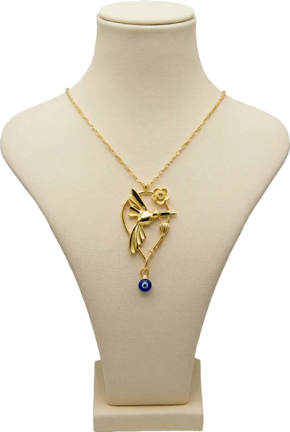 14 Ayar Altın Nazar Boncuklu Kuş Figürlü Kadın Kolye