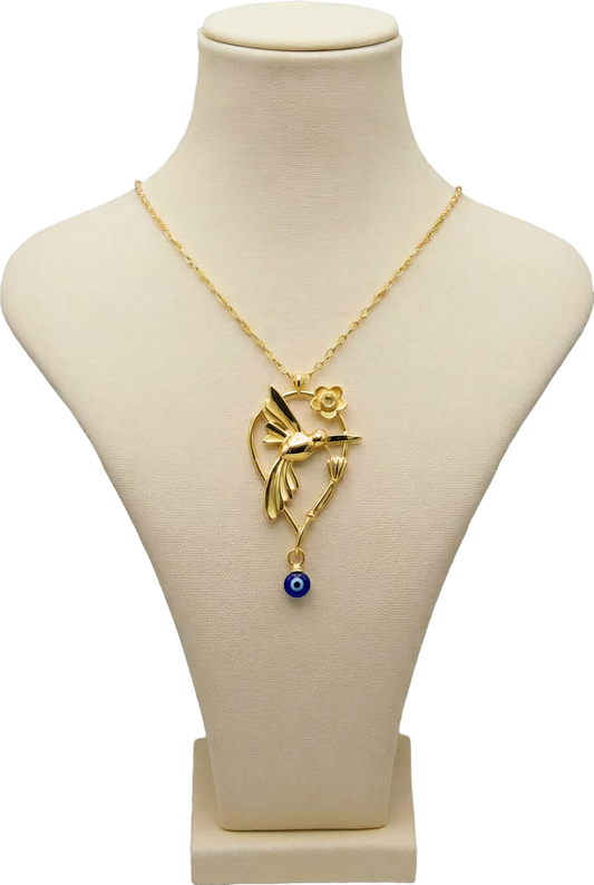 14 Ayar Altın Nazar Boncuklu Kuş Figürlü Kadın Kolye